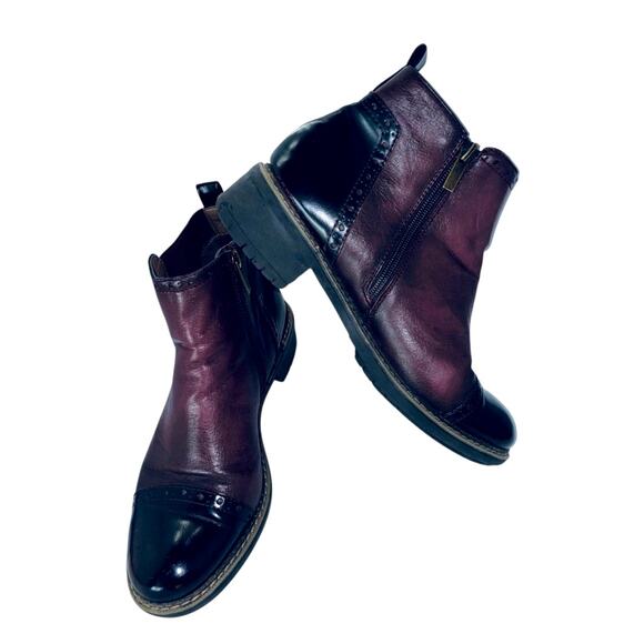 Patrizia by Spring Step BiColor Maroon/Black Ankle Boots Leather Size Eur39/US 8 - Picture 1 of 7